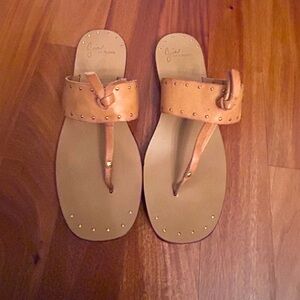 Joie Tan Leather Baeli Stud Flat Sandals